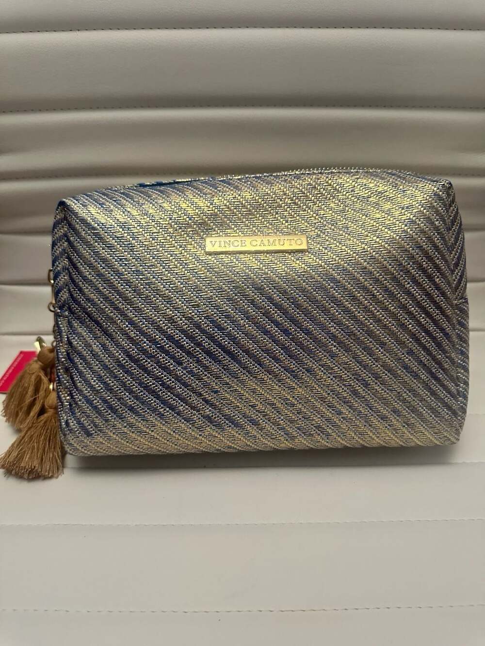 Vince Camuto Chevron Metallic Cosmetic Pouch with Tassel Charm